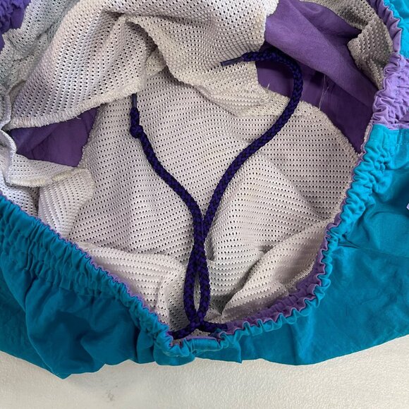 Vintage 80s Swim Trunks Shorts Converse Magic Johnson Collab L Teal Purple Lined - Picture 7 of 14